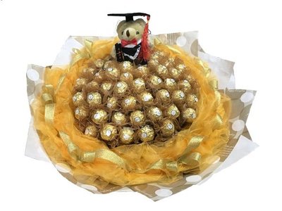 娃娃屋樂園~畢業熊/學士熊+50朵金莎巧克力(網紗版)畢業花束 每束2100元/畢業花束