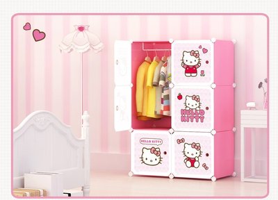 蔻絲Kitty卡通衣櫃兒童寶寶組合塑料樹脂組裝抽屜式簡易收納櫃子（6門4格1掛）