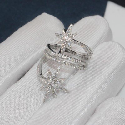 現貨熱銷-APM歐美雙米字六芒星戒指s925純銀指環女士鑲晶鉆時尚氣質防過敏~特價