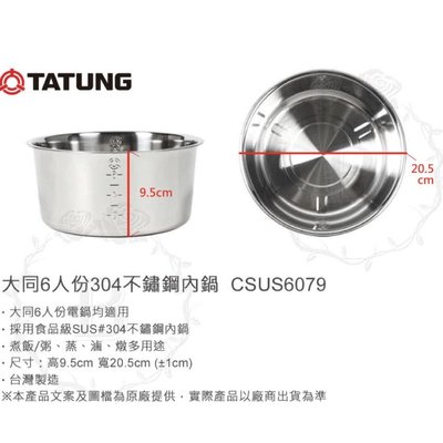 大同原廠304不鏽鋼內鍋20人份 台灣製造