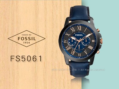 FOSSIL 手錶專賣店 國隆 FS5061 三眼石英男錶 皮革錶帶 黑剛X深藍 防水 羅馬數字