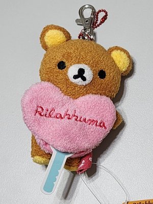 2010年 絕版品 日本 全新品 SAN-X Rilakkuma 拉拉熊 懶懶熊 抱粉紅愛心 伸縮型 鑰匙圈 鑰匙扣