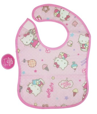 【卡漫迷】 Hello Kitty 幼兒防水 圍兜 接物袋 ㊣版 凱蒂貓 嬰兒 冰淇淋 口水巾 氣球 寶寶 台灣製