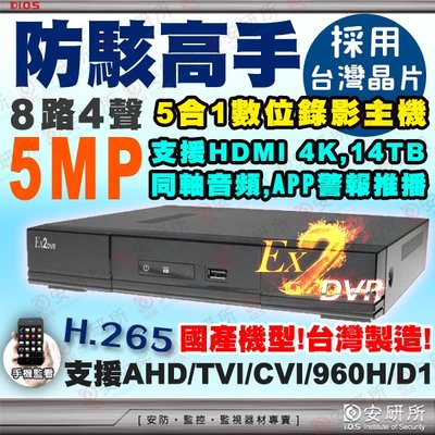 安研所 台灣製造 8路 AHD EX2 5百萬 防駭 TVI DVR 5MP 適 2MP IPC 攝影機 AVTECH