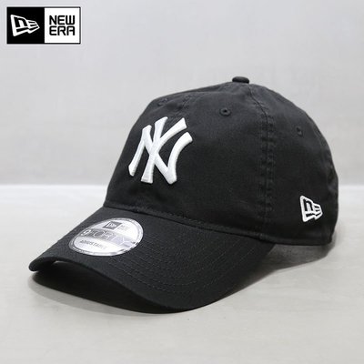 現貨優選#NewEra帽子鴨舌帽子MLB棒球帽洋基隊NY軟頂大標黑色彎檐帽經典款簡約