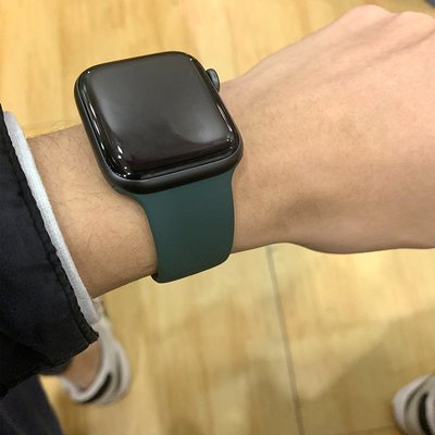 IS原裝錶帶 適用蘋果手錶2/3/4代純色暗夜綠色硅膠iwatch567松針綠運動錶帶se