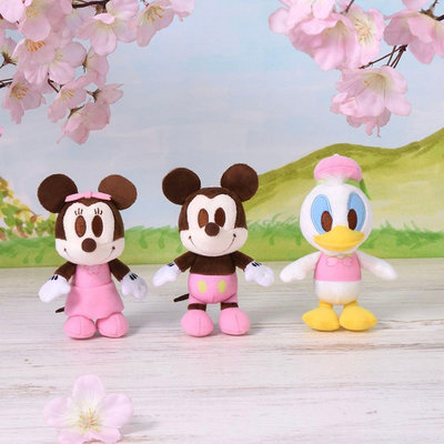 ❤Lika小舖❤全新現貨日本帶回正版迪士尼娃娃布偶吊飾玩偶米奇米妮黛西夢幻粉紅色櫻花系列