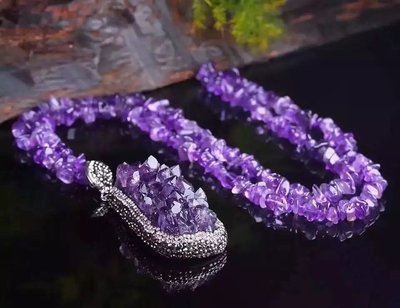 天然紫水晶項鍊 原石 含鍊含墜 全天然 紫水晶