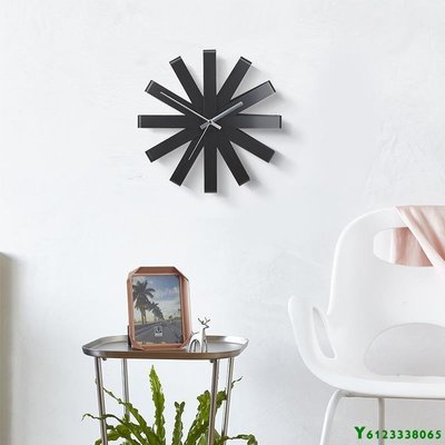 特賣-umbra簡約時尚金屬掛鐘客廳家居壁鐘 創意藝術裝飾現代絲帶時鐘表