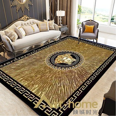 歐式輕奢地毯客廳沙發茶幾毯臥室床邊毯黑金色方形圓形地墊進門墊~熱賣款！