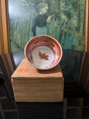 【二手】日本回流 九谷燒 九谷杯 茶杯 赤繪杯 純手繪 帶底款 帶原24650【銅都古懂】古董 老貨 擺件