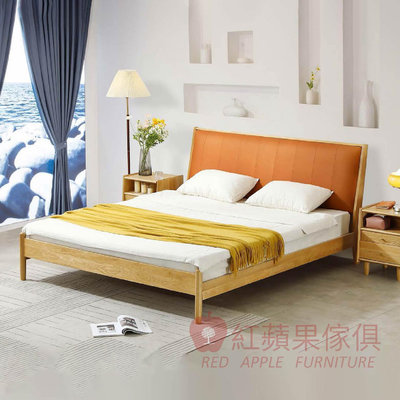 [紅蘋果傢俱] 橡木系列 POKQ-F6108 實木床 床架 軟包床 實木床架 雙人床 雙人加大床 北歐風 實木