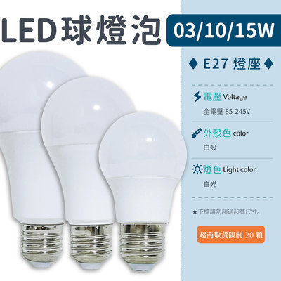 【LED燈泡】E27 3W/10W/15W 塑膠 全電壓 球泡 符合標準認證 省電 東亞▸宗聖照明◂