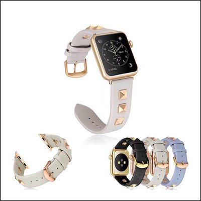 蘋果手錶錶帶 Apple Watch 5 4 3 2 1代錶帶 牛皮朋克鉚釘錶帶 男女運動錶帶42/40/38/44mm