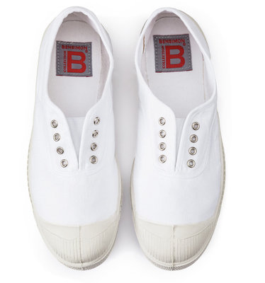 法國bensimon 有機棉純手工製白色elly款有鞋孔鬆緊帶款帆布鞋 37號現貨不用等。免運優惠