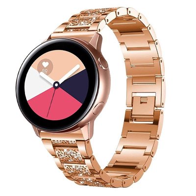 20mm三珠表帶 運動表帶 三星galaxy watch active 2不鏽鋼鑲鑽錶帶Amazfit米動青春版手錶錶帶