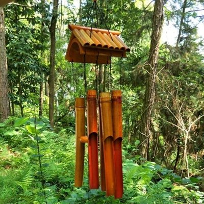 自然風竹木管音樂風鈴掛飾戶內外竹藝園林日式風鈴家居裝飾品掛件~特價