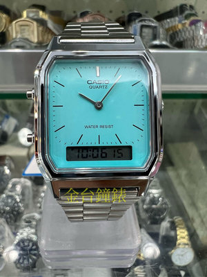 【金台鐘錶】CASIO卡西歐 雙重顯示 AQ-230A-2A2 綠松色 (經典復古潮流)
