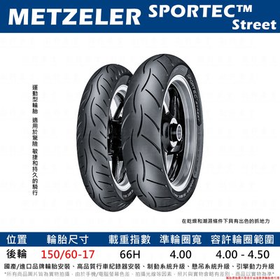 台中潮野車業 完工價 METZELER 象牌 SPORTEC STREET 150/60-17 R3 MT03 Z300