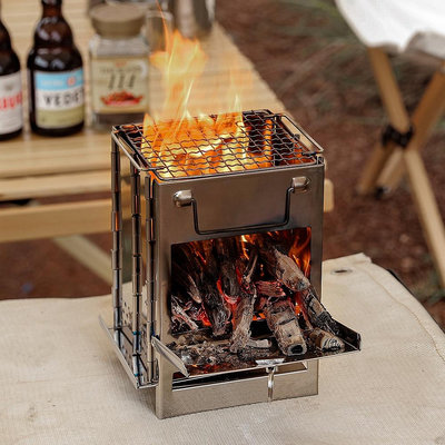 外摺疊柴火爐迷你不鏽鋼烤爐BBQ野營野餐摺疊木炭爐戶外燒烤架