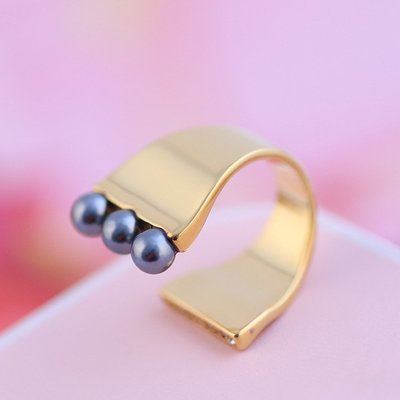 特價少量孤品Vita Fede個性時尚鑲嵌珍珠小鉆幾何不規則寬版戒指-阿拉朵朵