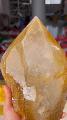 喜馬拉雅浮生亮皮黃皮雙尖骨干原石擺件 稀少 重4.35公斤52 水晶 原石 擺件【玲瓏軒】