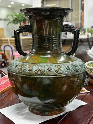 日本回流 鑄銅花瓶 名家秀山作銅花瓶