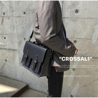 【CROSSAL1】韓國🇰🇷 皮革公事側背包 公事包 側背包 書包 皮革包 肩包 釦環 相機包 包包满599免運