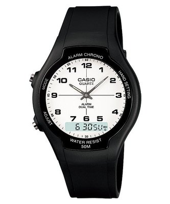 CASIO卡西歐經典雙顯示錶款LCD時間顯示，可同時顯示兩地時間AW-90H-7B (90 H 7 ) 學生錶