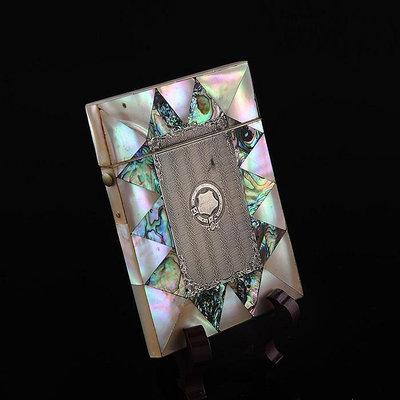 【古玩雜項】歐洲天然母貝鑲嵌純銀精致古董名片盒1 特