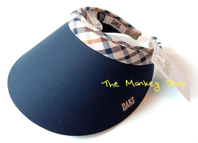 日本製 日本帶回  抗UV 全新正品 DAKS  深藍色拼接經典米色格紋遮陽帽 帽子