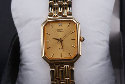 現貨 全新 真品 seiko sapphire crystal 男錶 日本 精工 手錶 金色錶帶 八角形 正品 金框金邊