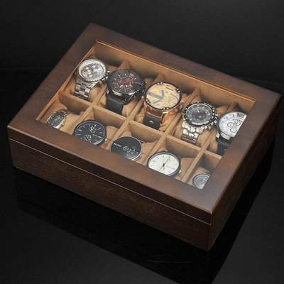 手錶盒收納盒木質首飾手串收集家用展示木盒簡約表箱手錶收藏 白蠟木皮玻璃天窗10表位 出口工藝 全新