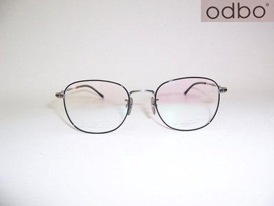 光寶眼鏡城(台南) odbo(Japan) 最新加寬復古純鈦眼鏡*日本製,1541 /C78,黑銀灰色面,造型竹節純鈦腳