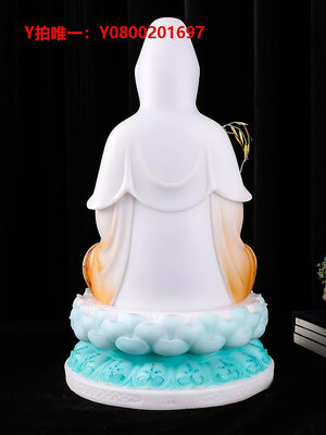 佛像漢白玉彩繪 觀世音菩薩像 擺件 觀音像 娑婆三圣