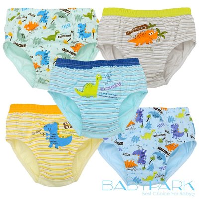 【爆米花】BabyPark 韓國純棉兒童內褲-恐龍公園(五件組) 三角褲