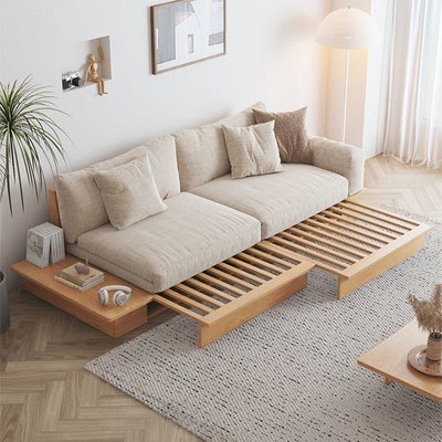 【熱賣精選】原木風沙發床折疊兩用日式伸縮實木小戶型現代簡約客廳多功能沙發