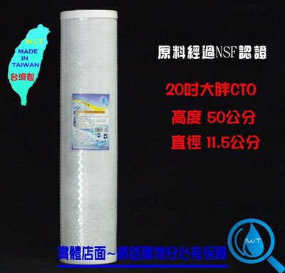 【艾瓦得淨水】100%台製 原料NSF認證20吋 20"大胖椰殼壓縮活性碳濾心-CTO活性炭