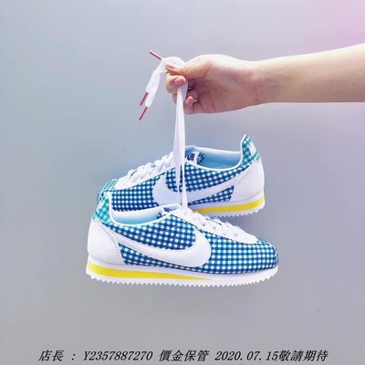 Nike Cortez 阿甘潮流鞋 女潮流鞋 格子 藍色 黃色 白色 春天 格紋 綠色 BV4890-101