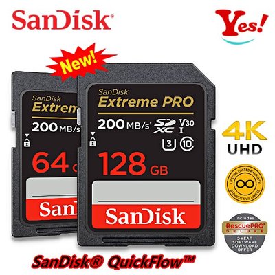 【Yes！公司貨】SanDisk Extreme Pro SD 128GB 128G U3 V30 200MB 記憶卡