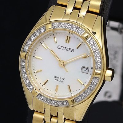 【精品廉售/手錶】Citizen星辰 鑲鑽/母貝錶盤 石英女腕錶/防水50Bar* G011-S107032*華麗/美品