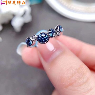 藍色莫桑鑽戒指 全淨體、blingbling火彩超級閃、藍色典雅深沉、尺寸：3×3mm、4×4mm，特惠，戒指託通~隨意飾品