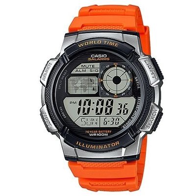 CASIO WATCH 世界之城電子數位膠帶錶型號 : AE-1000W-4B-橘色/43.7mm【神梭鐘錶】