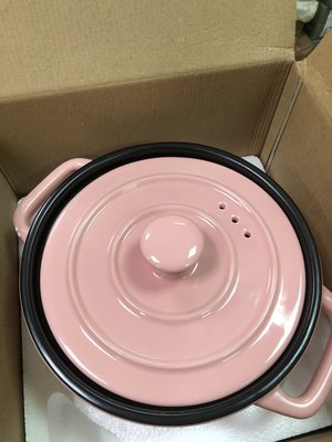 彩色陶瓷雙耳耐熱砂鍋 粉紅色 彩色陶瓷砂鍋 全新