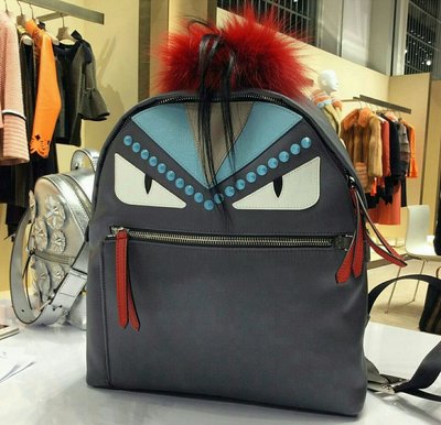 【現貨在台 年終超值折扣】Fendi Monster Genuine Fur Backpack 魔魔 皮草後背包