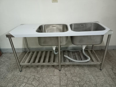 304不鏽鋼雙洗台+平台水槽/洗手台