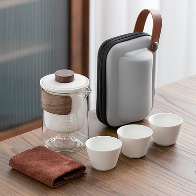茶具便携式旅行茶具商务礼品小套装玻璃户外一壶三杯陶瓷快客杯泡茶壶