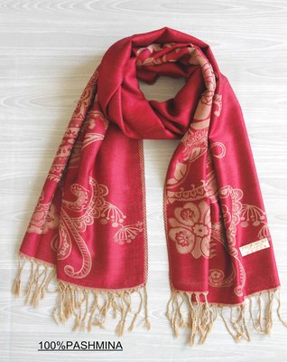 正品100%PASHMINA喀什米爾羊毛雙面會呼吸的圍巾披肩-優雅暗紅-送禮自用溫暖貼心禮物