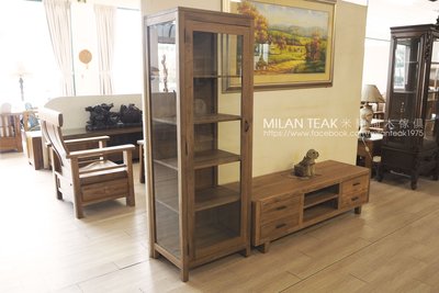 【米蘭柚木傢俱】老柚木系列 - 單門展示櫃、收納櫃、三面玻璃款﹝新款﹞