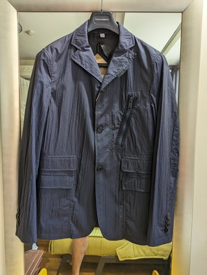 BURBERRY全新真品棉質+人造纖維混紡深藍色休閒西裝上衣/外套(48號)--2.3折出清(不議價商品)